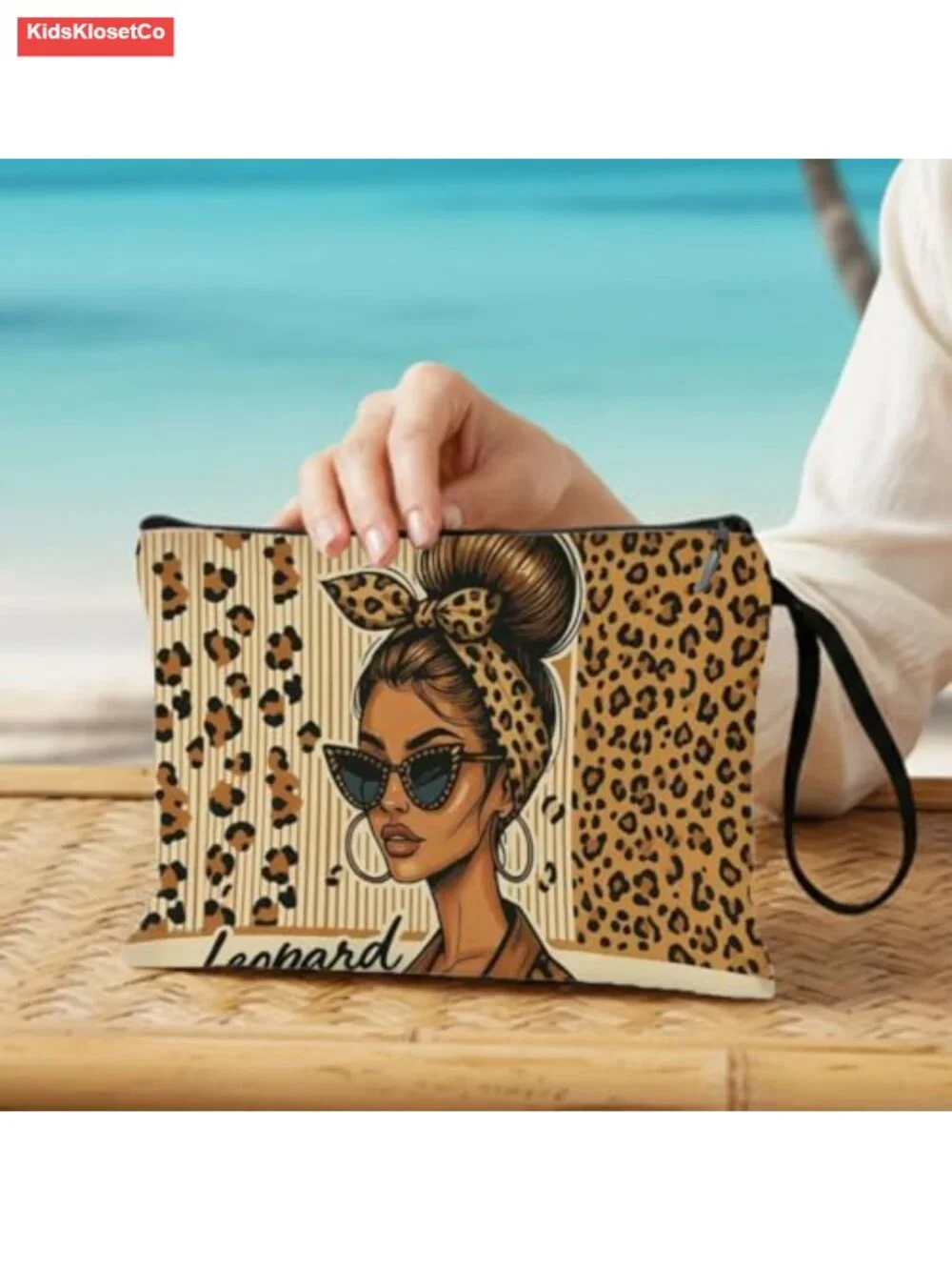 Leopard Print Canvas Cosmetic Bag Travel Toiletry Pouch